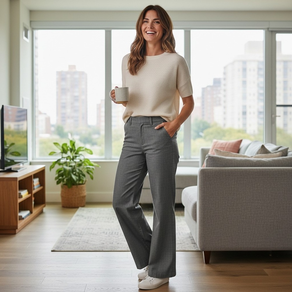 Dressbarn Trousers 4 Gray Excellent‎ Wide Leg Stretch Cotton Blend Career Wear